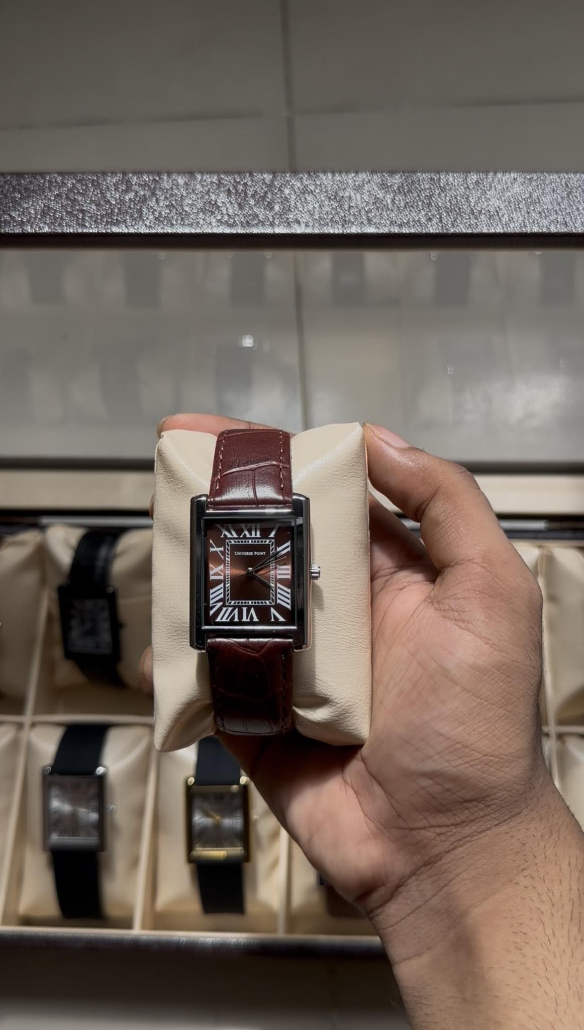 brown dial and brown leather belt - Luxury Tank Watch - Image 2