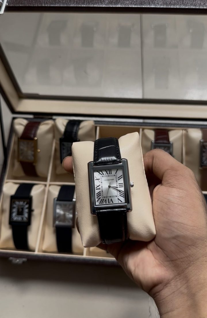 silver dial and black leather belt - Luxury Tank Watch