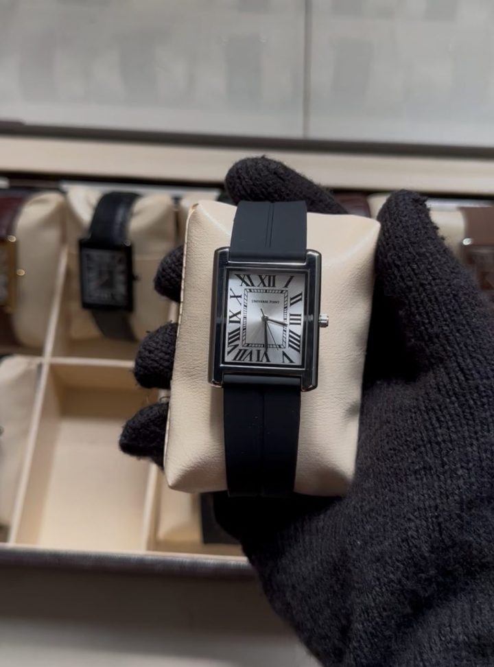silver dial and black silicon belt - Luxury Tank Watch - Image 2