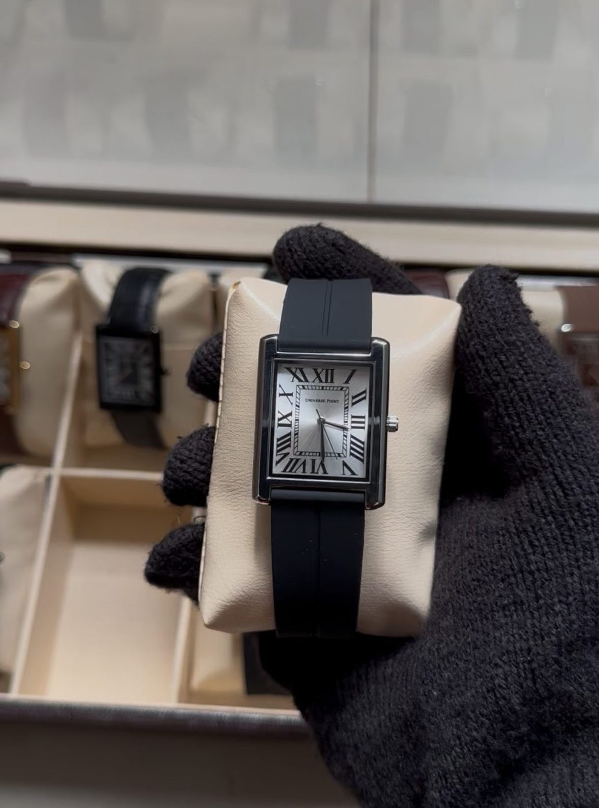 silver dial and black silicon belt - Luxury Tank Watch