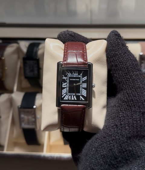 Black dial and brown leather belt - Luxury Tank Watch