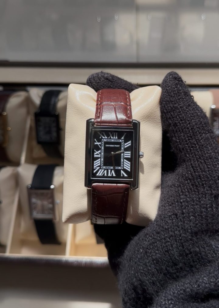 Black dial and brown leather belt - Luxury Tank Watch