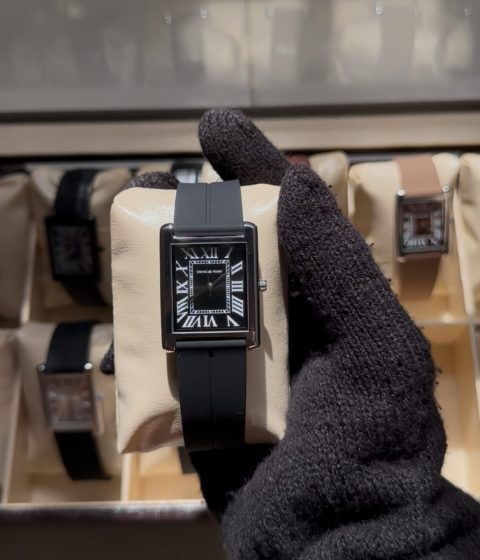 Black dial silver border black silicone strap