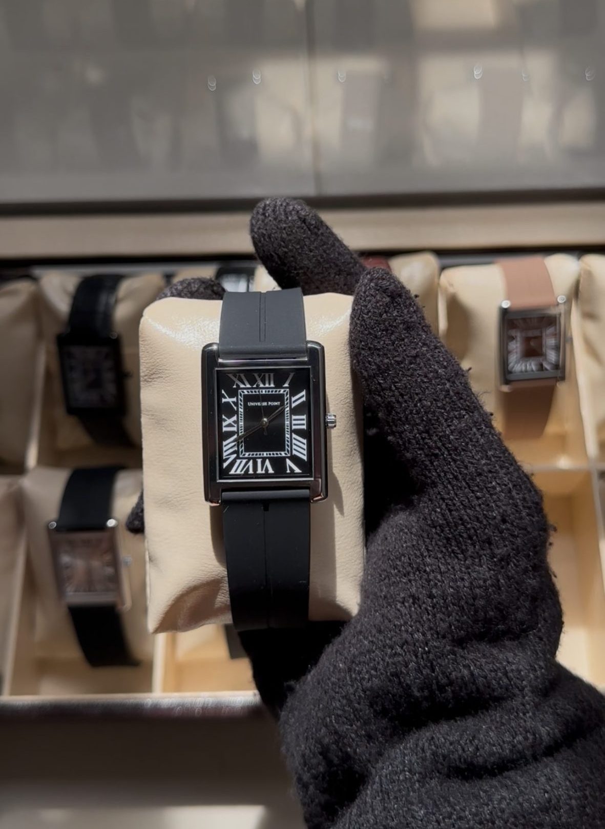 Black dial silver border black silicone strap