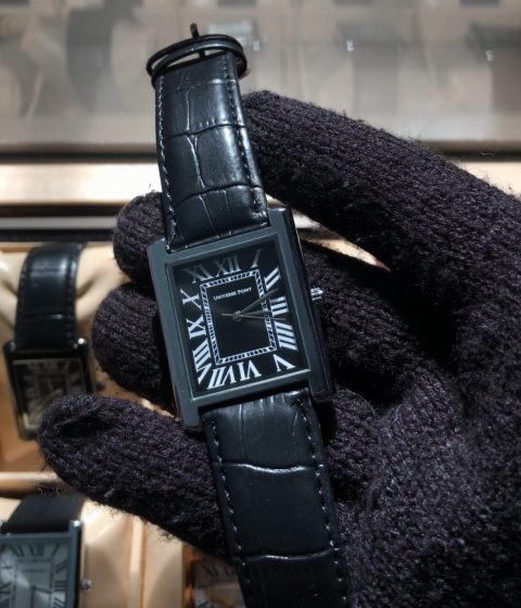 black dial sliver border black leather belt - Luxury Tank Watch