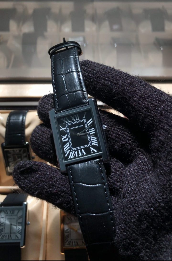 black dial sliver border black leather belt - Luxury Tank Watch