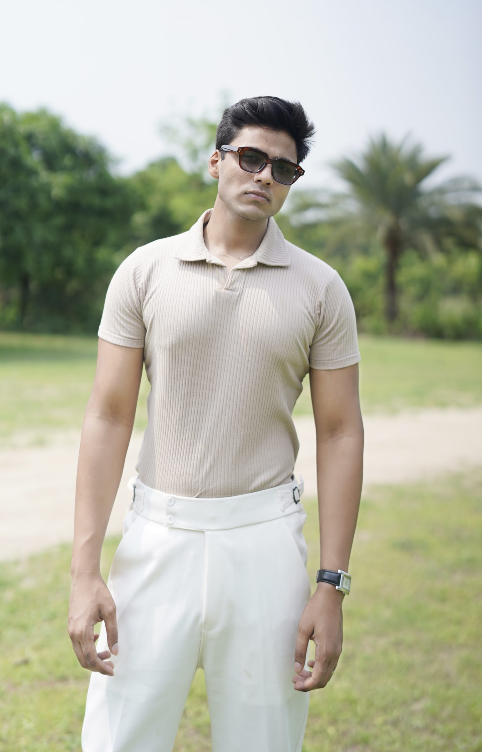 Beige knit polo