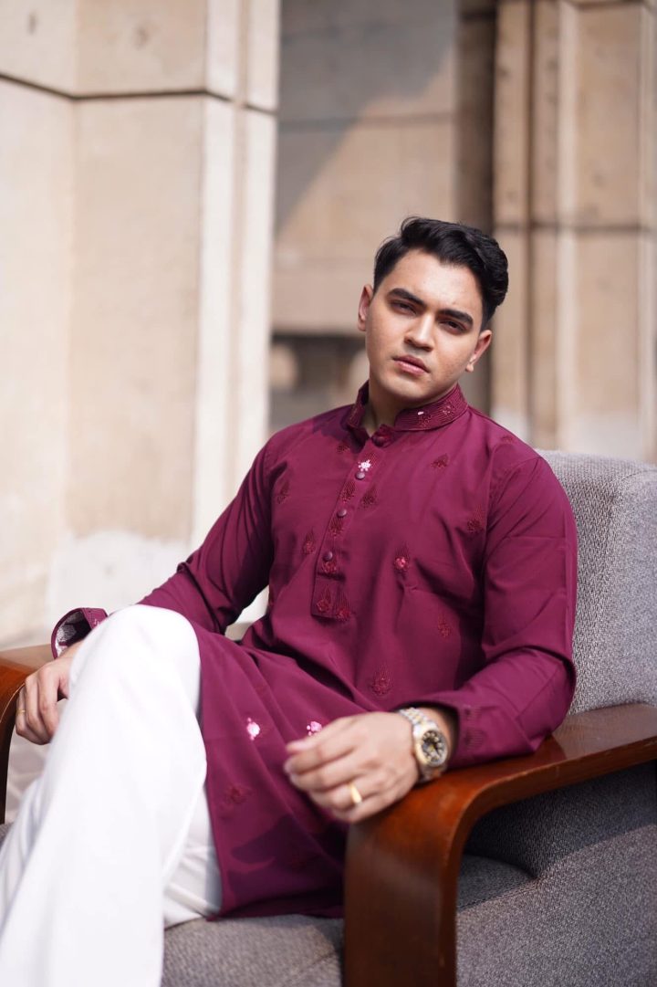 Luxurious maroon All over embroidered Punjabi