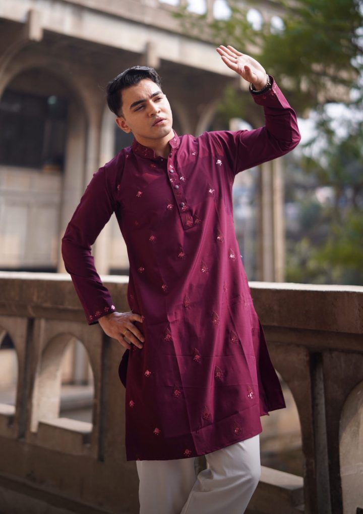 Luxurious maroon All over embroidered Punjabi - Image 4