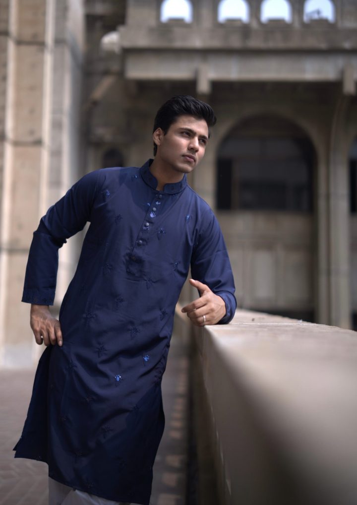 Navy blue All over embroidered Punjabi - Image 2