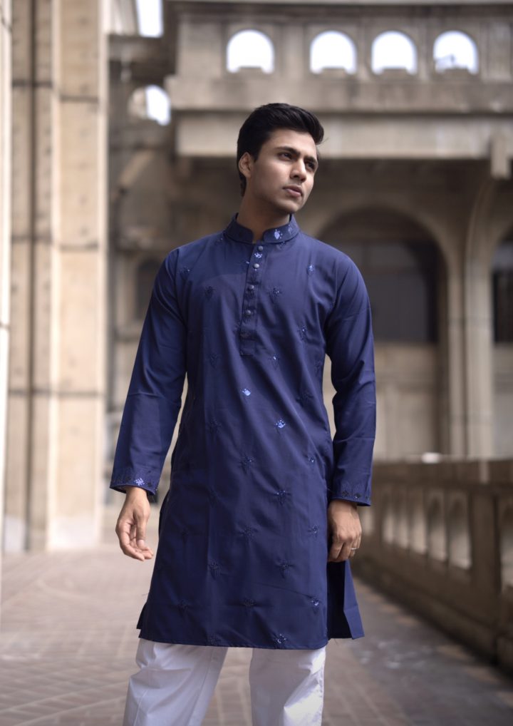 Navy blue All over embroidered Punjabi