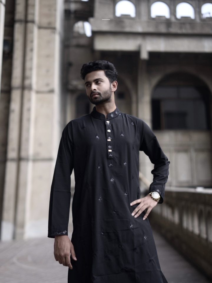 Black Punjabi All over embroidered