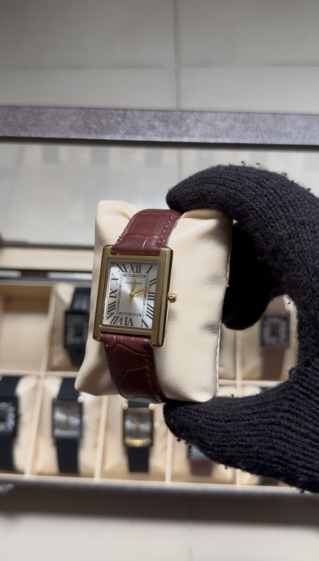 Golden dial and Brown Leather belt - Luxury Tank Watch - Image 3