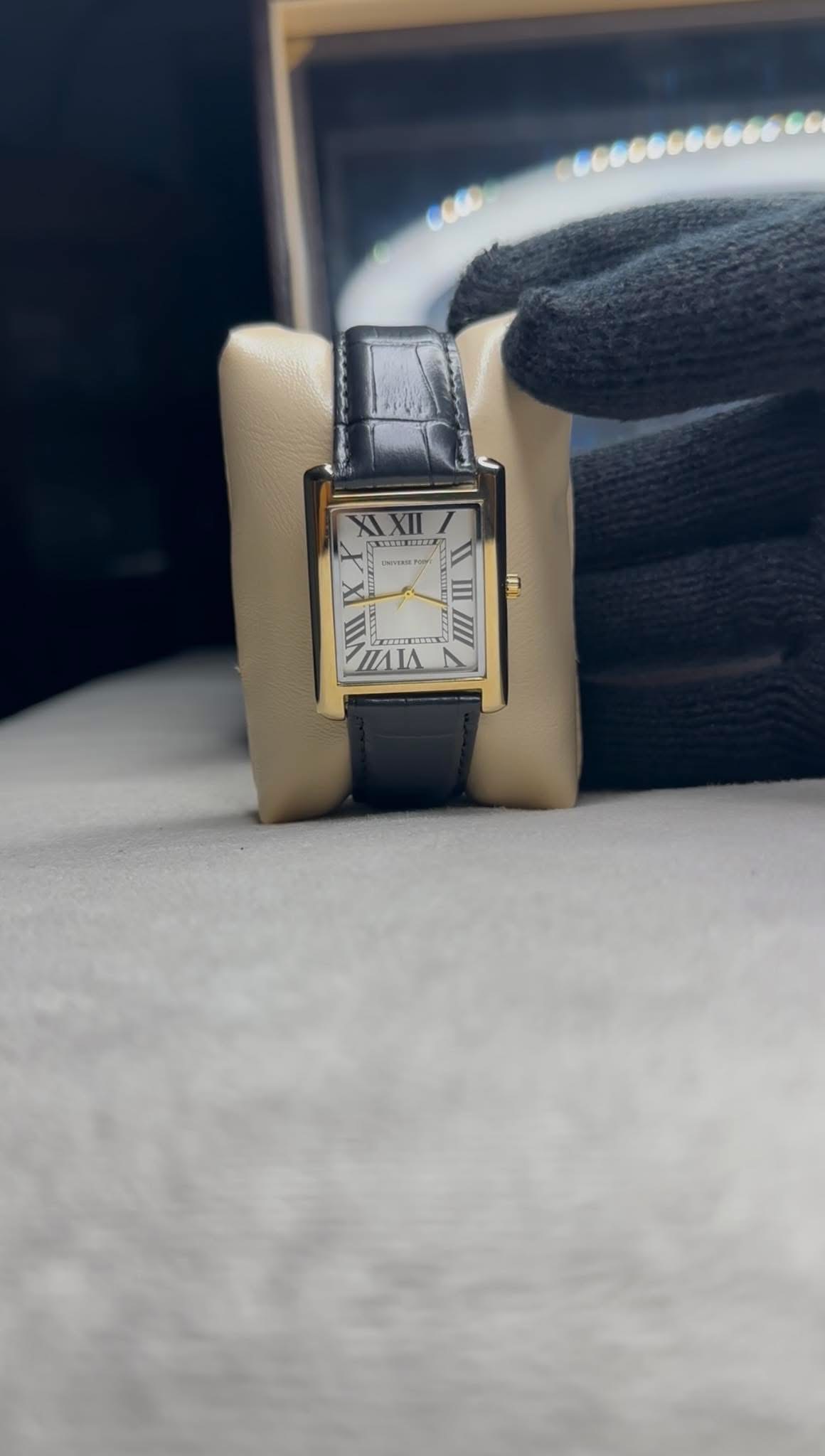Golden dial black leather belt