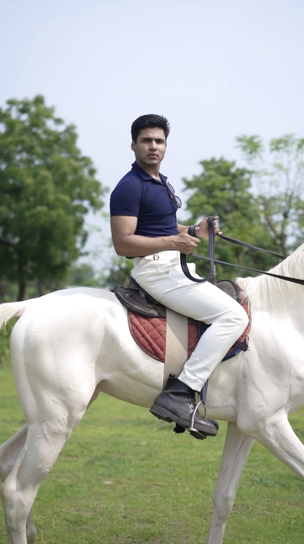 Navy blue and off white Gurkha pant combo