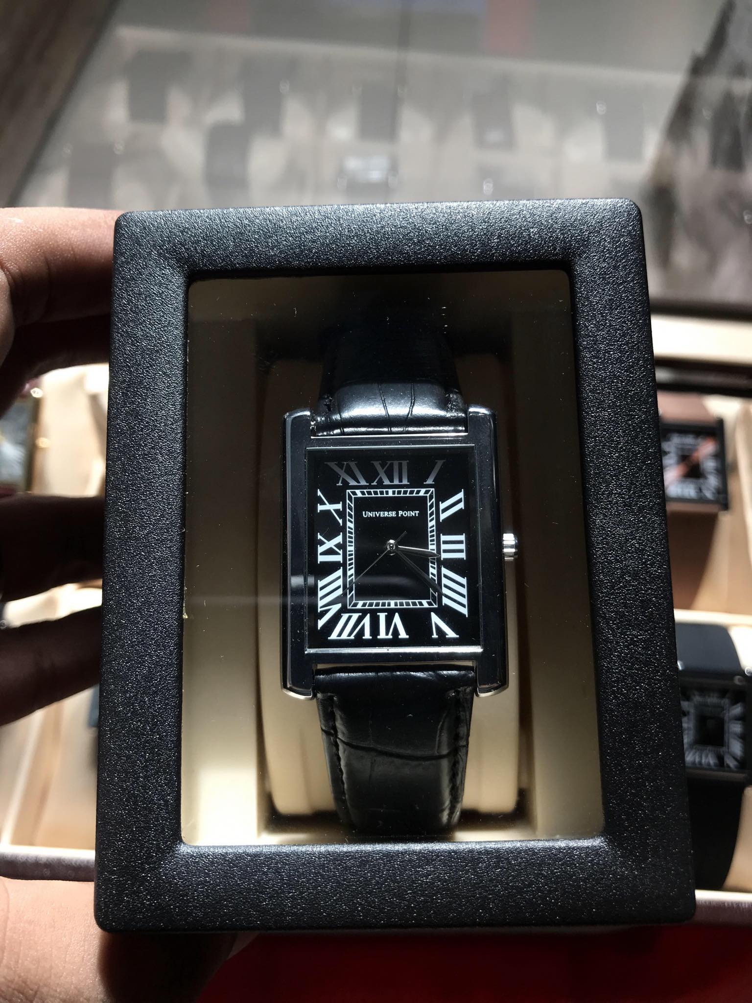 black dial sliver border black leather belt - Luxury Tank Watch