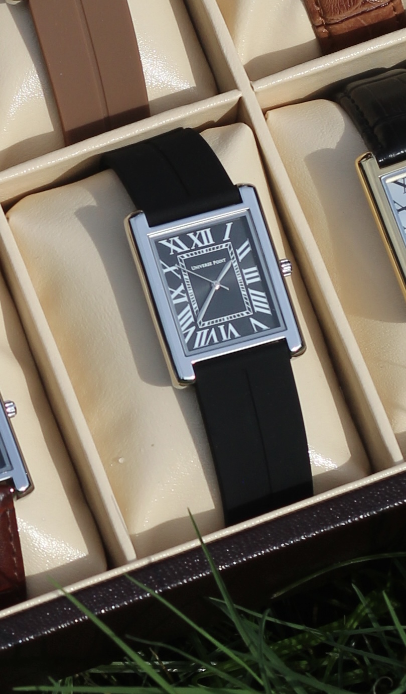 Black dial silver border black silicone strap