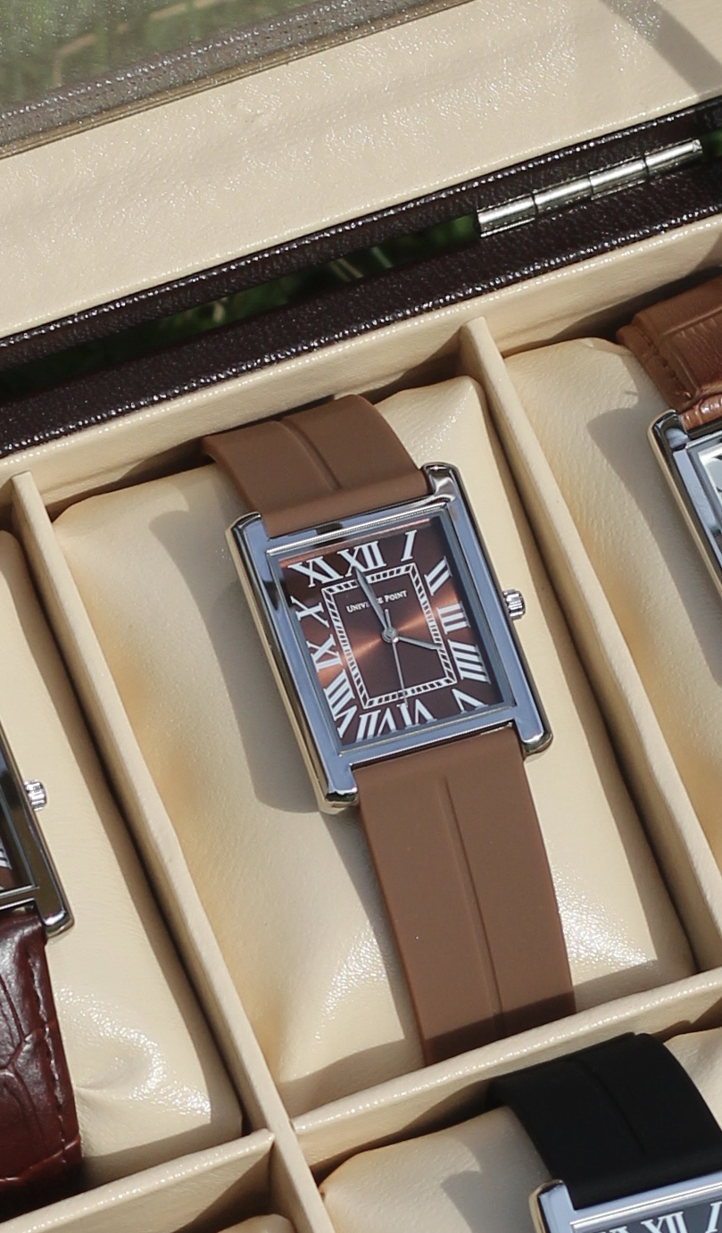brown dial and brown silicon belt - Luxury Tank Watch