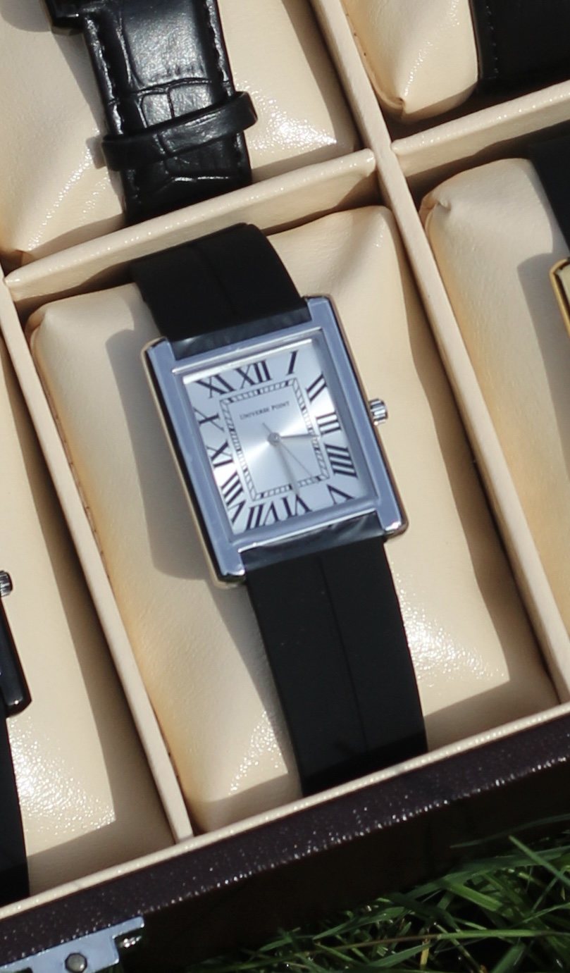 silver dial and black silicon belt - Luxury Tank Watch