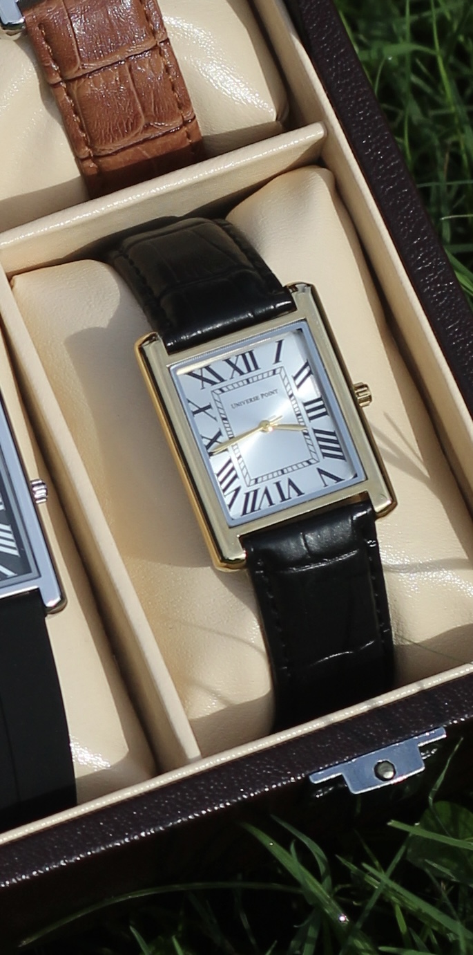 Golden dial black leather belt
