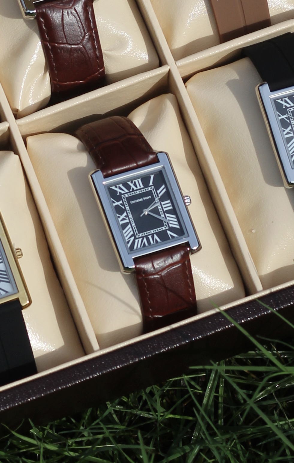 Black dial and brown leather belt - Luxury Tank Watch