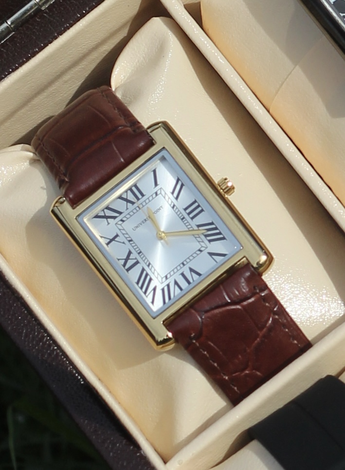 Golden dial and Brown Leather belt - Luxury Tank Watch