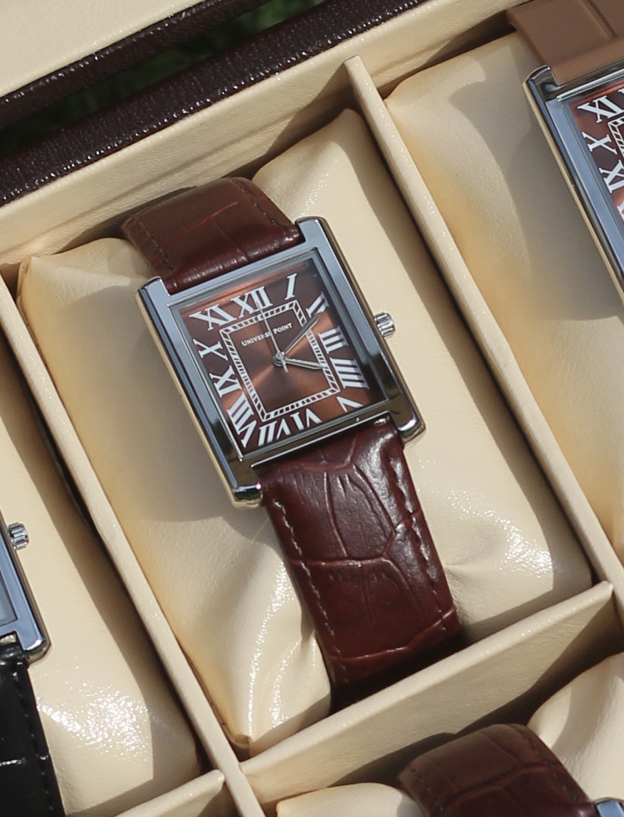 brown dial and brown leather belt - Luxury Tank Watch