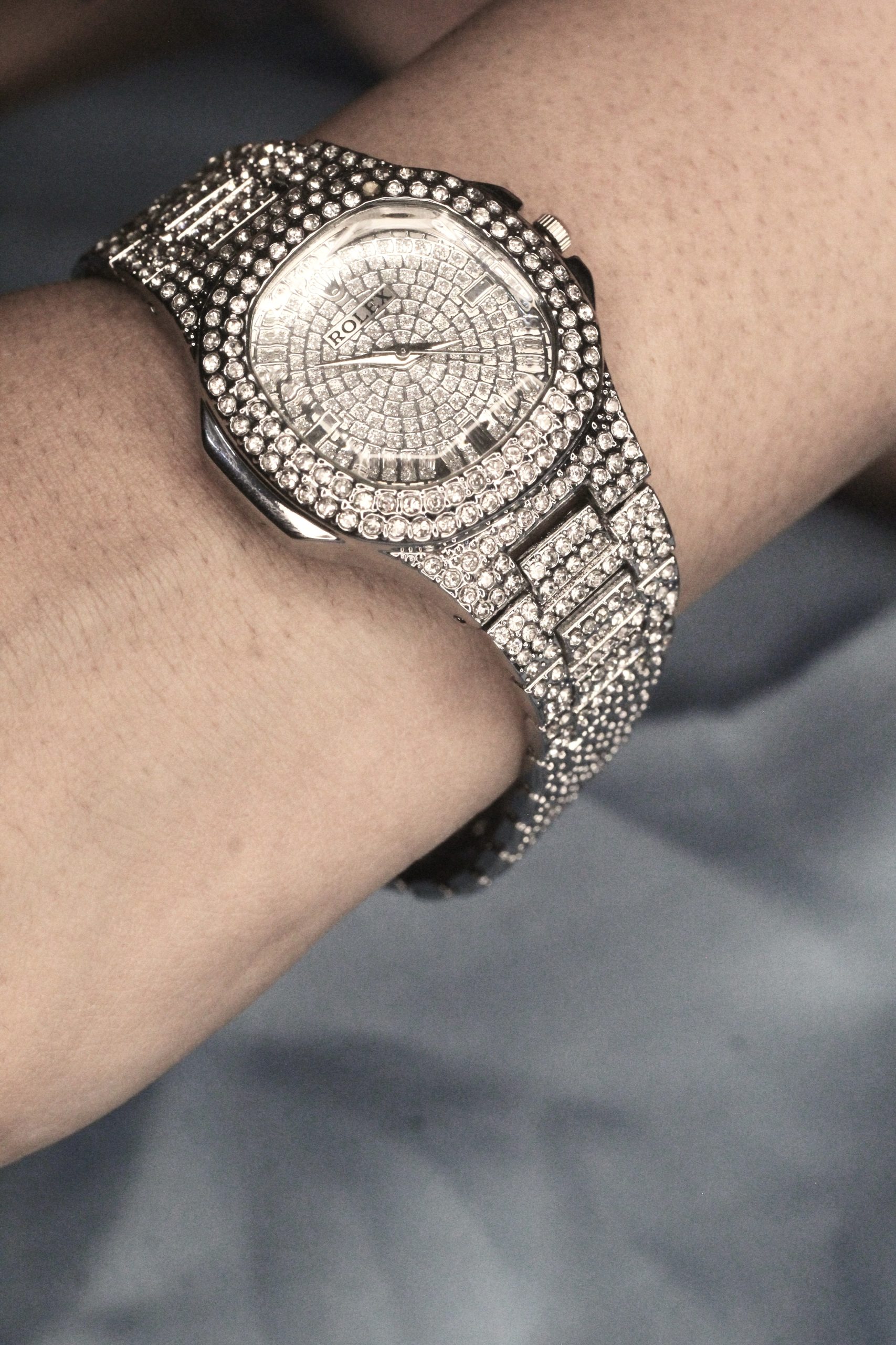Rolex Silver Frost Diamond Stone Watch - Image 3
