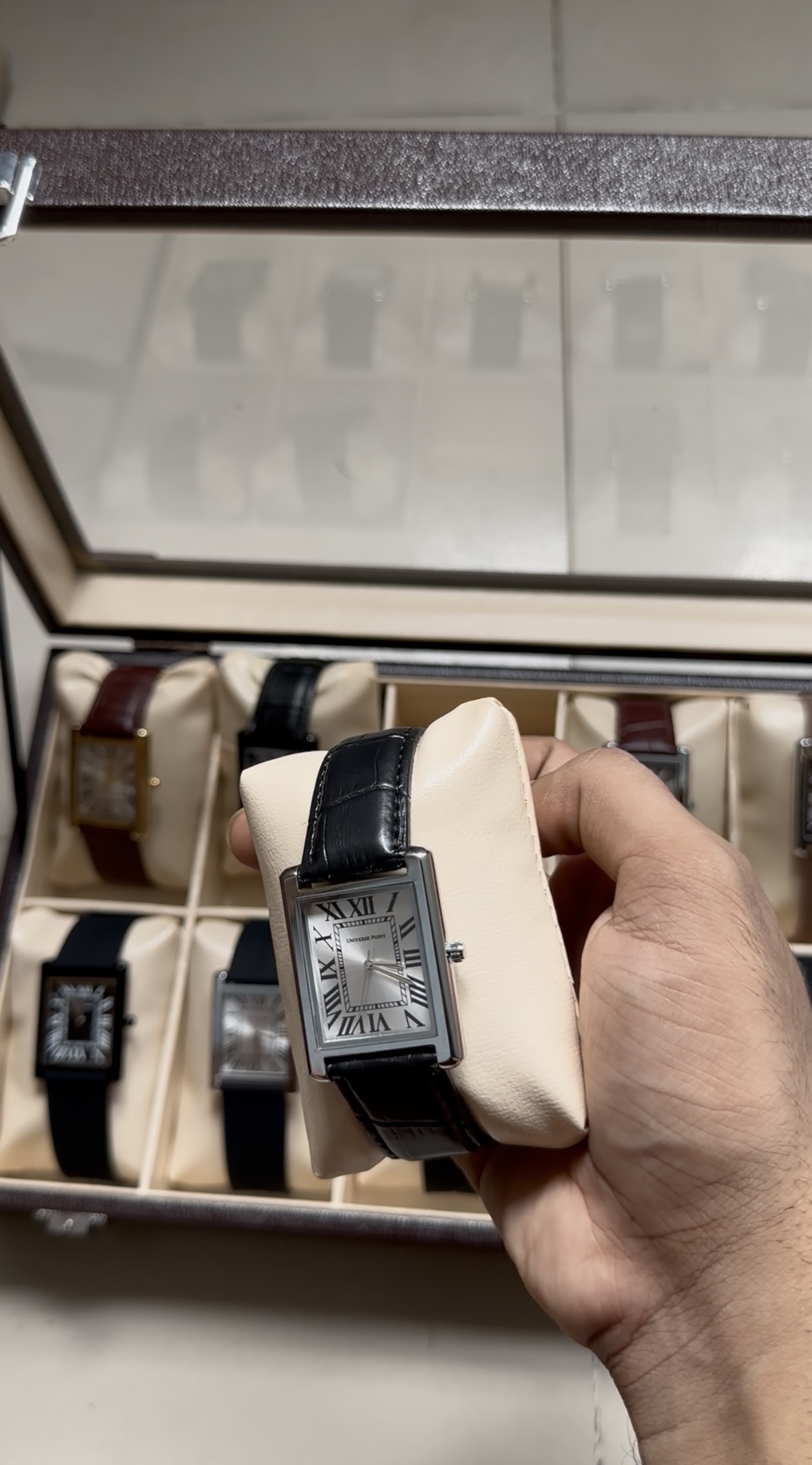 SILVER DIAL AND BLACK LEATHER BELT LUXURY TANK WATCH - Image 3