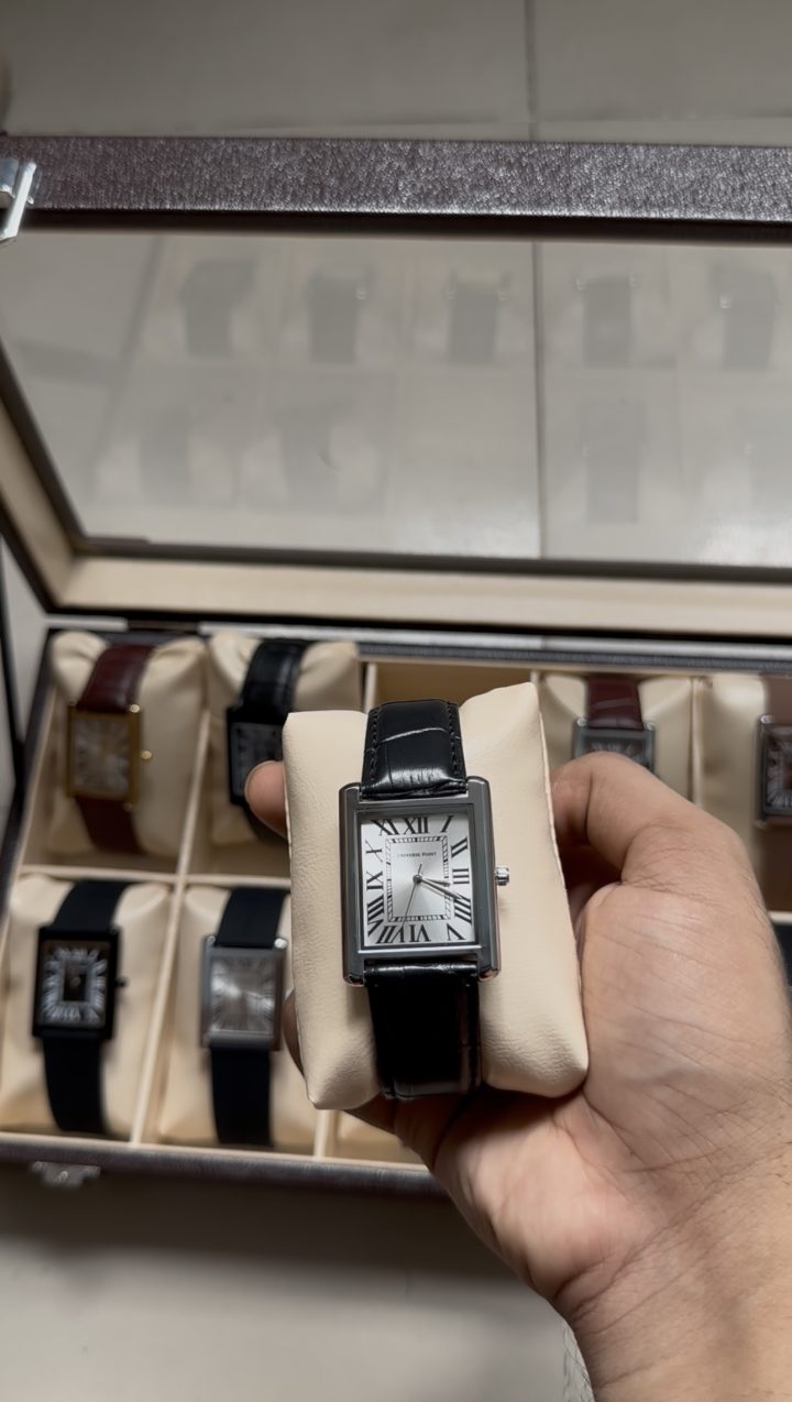 SILVER DIAL AND BLACK LEATHER BELT LUXURY TANK WATCH - Belment
