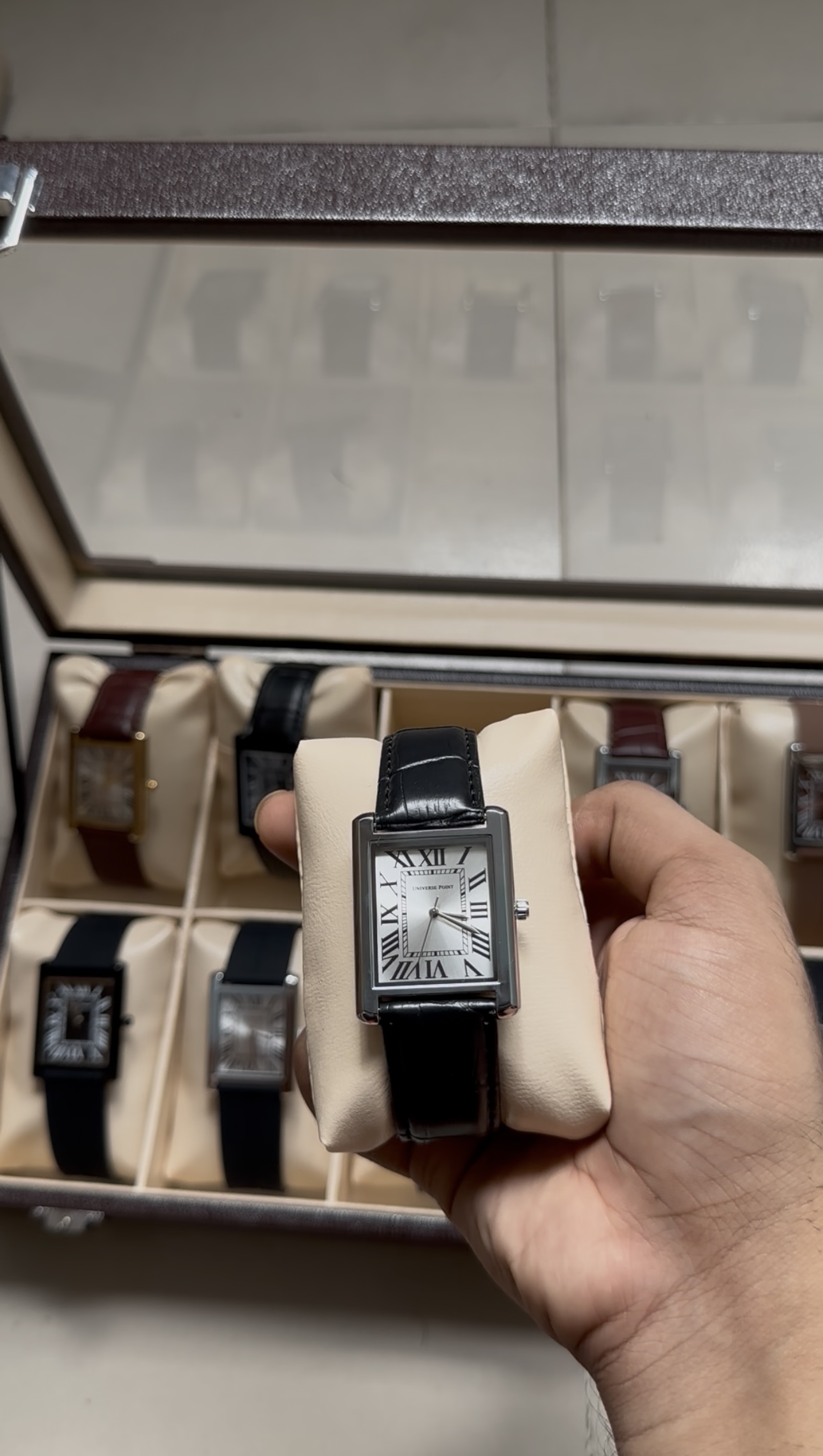 SILVER DIAL AND BLACK LEATHER BELT LUXURY TANK WATCH - Image 2