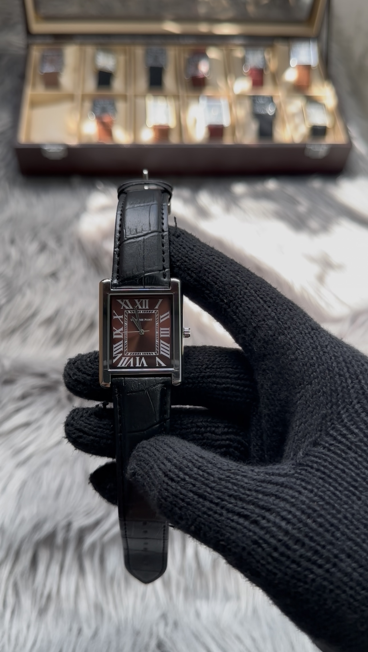 Red Wine & Black leather Belt Luxury tank watch
