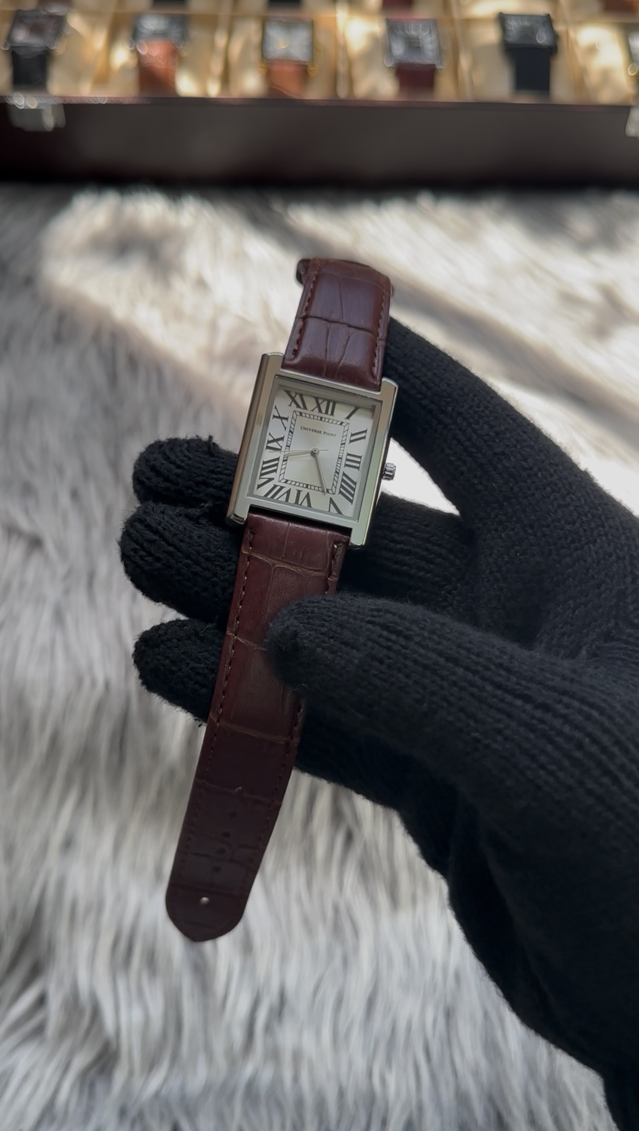Silver Dial & Brown Leather belt Luxury Tank Watch