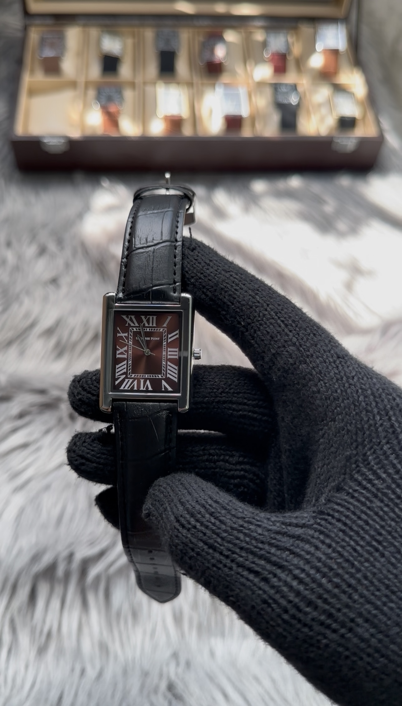 Red Wine & Black leather Belt Luxury tank watch - Image 2