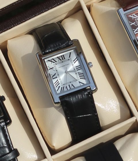 Silver dial And Black Leather Belt luxury tank watch