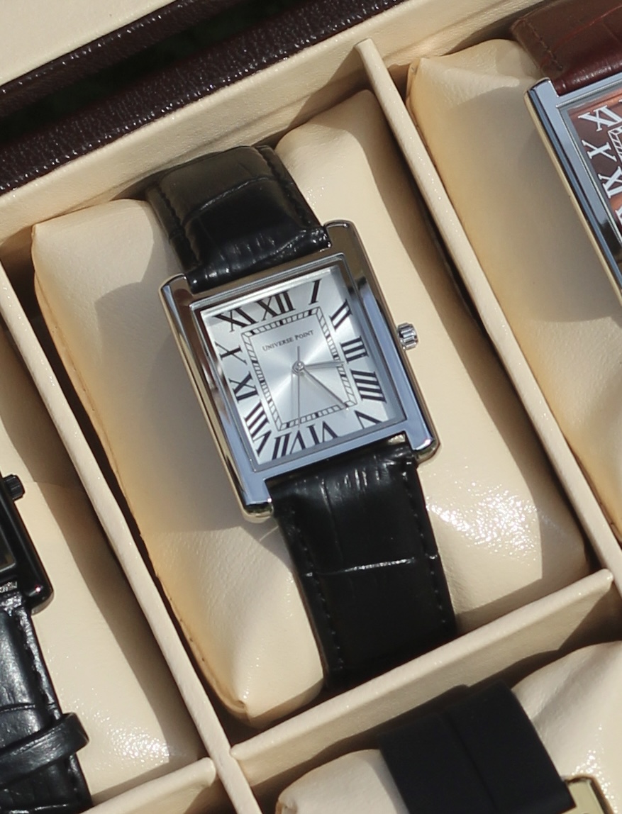 Silver dial And Black Leather Belt luxury tank watch