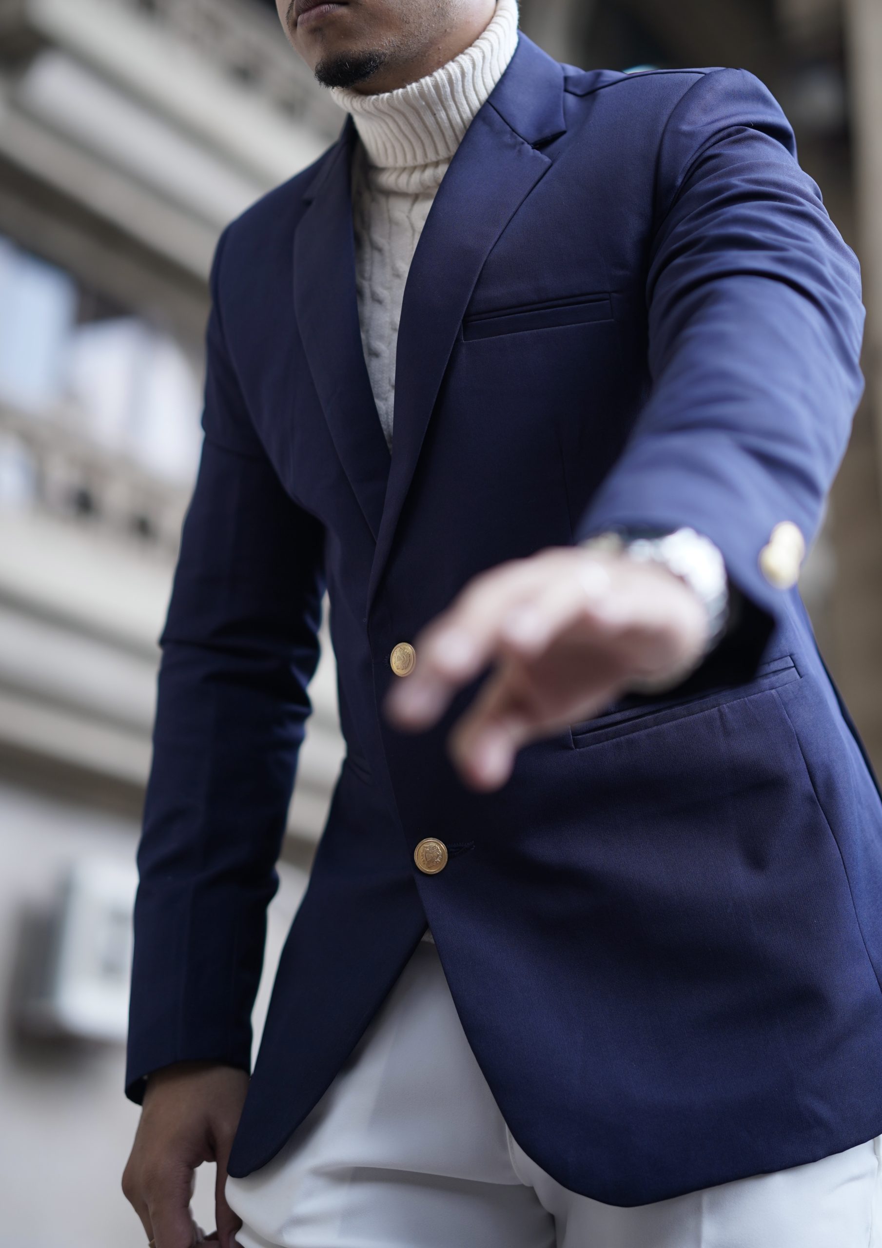 Luxury Navy Blue with Metal Shank golden  button  Single Breasted Blazer - Image 5