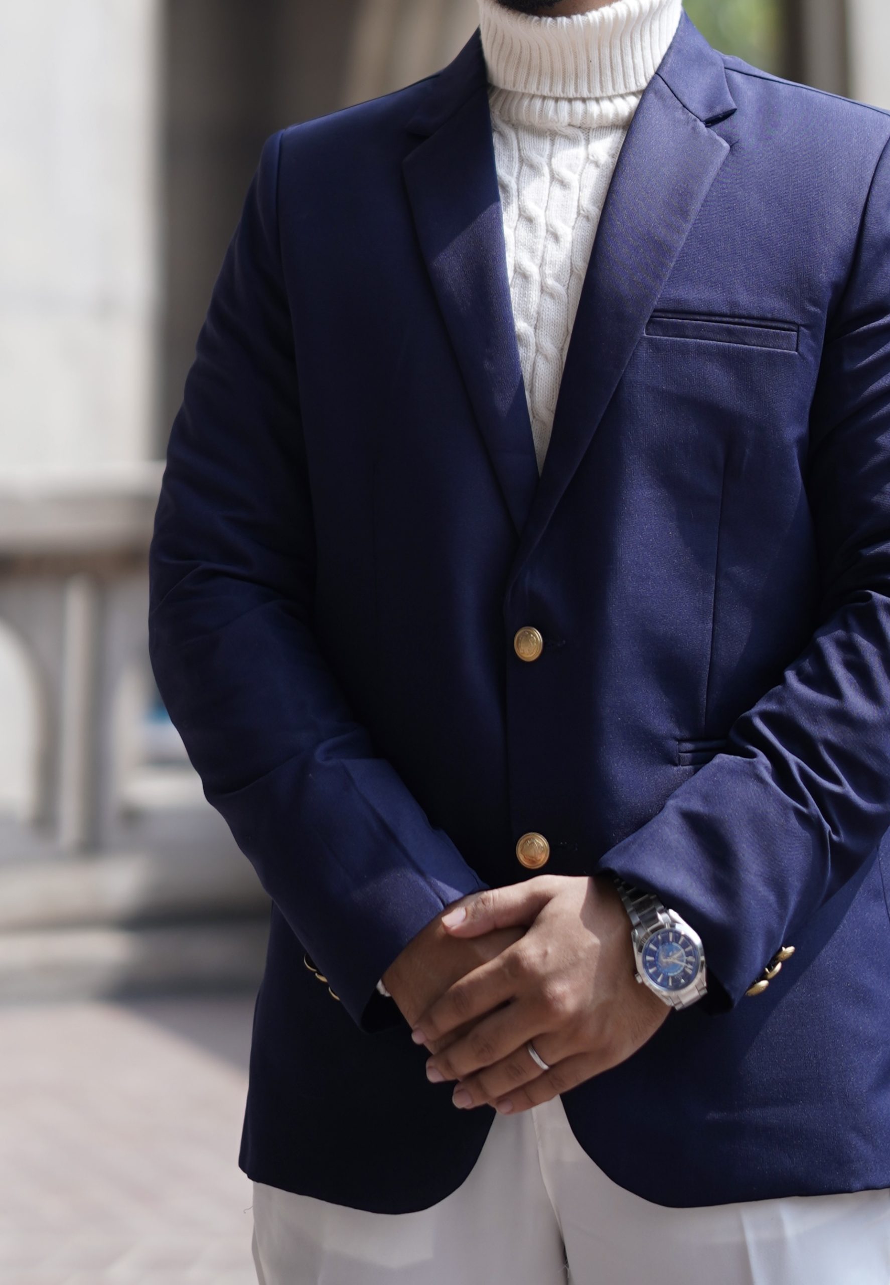 Luxury Navy Blue with Metal Shank golden  button  Single Breasted Blazer - Image 4