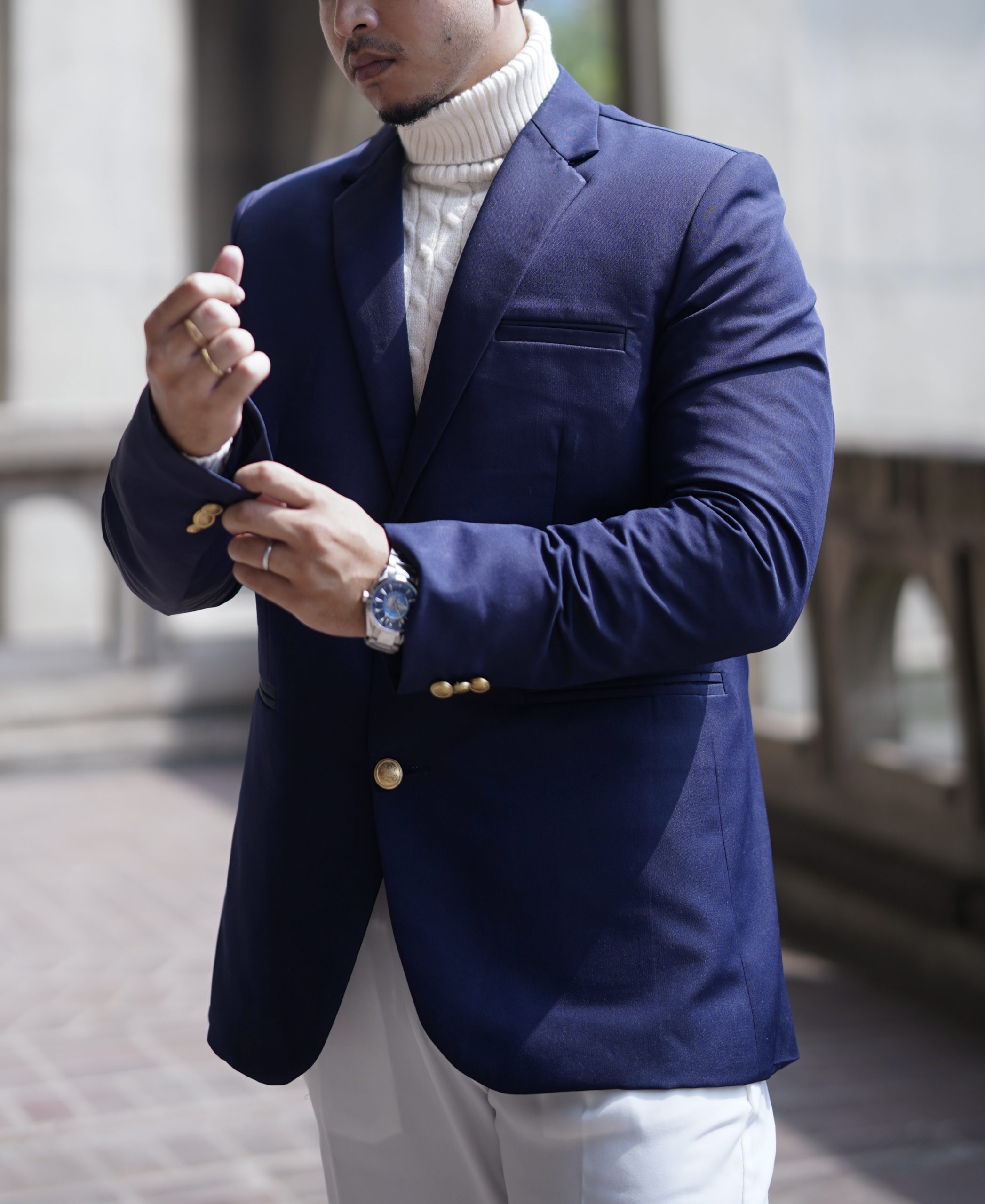 Luxury Navy Blue with Metal Shank golden  button  Single Breasted Blazer - Image 3