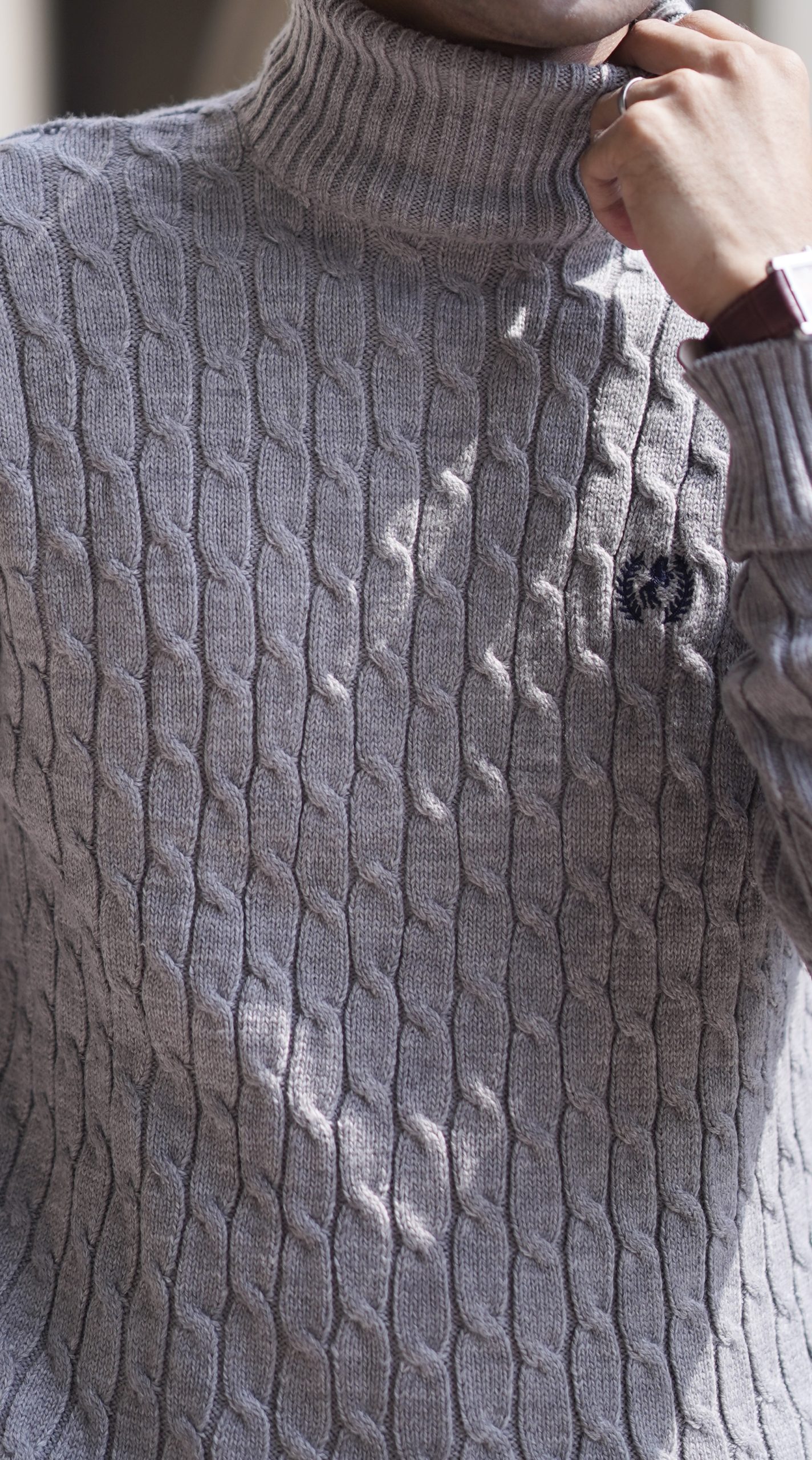 Premium ash grey Cable knit Highneck Sweater - Image 3