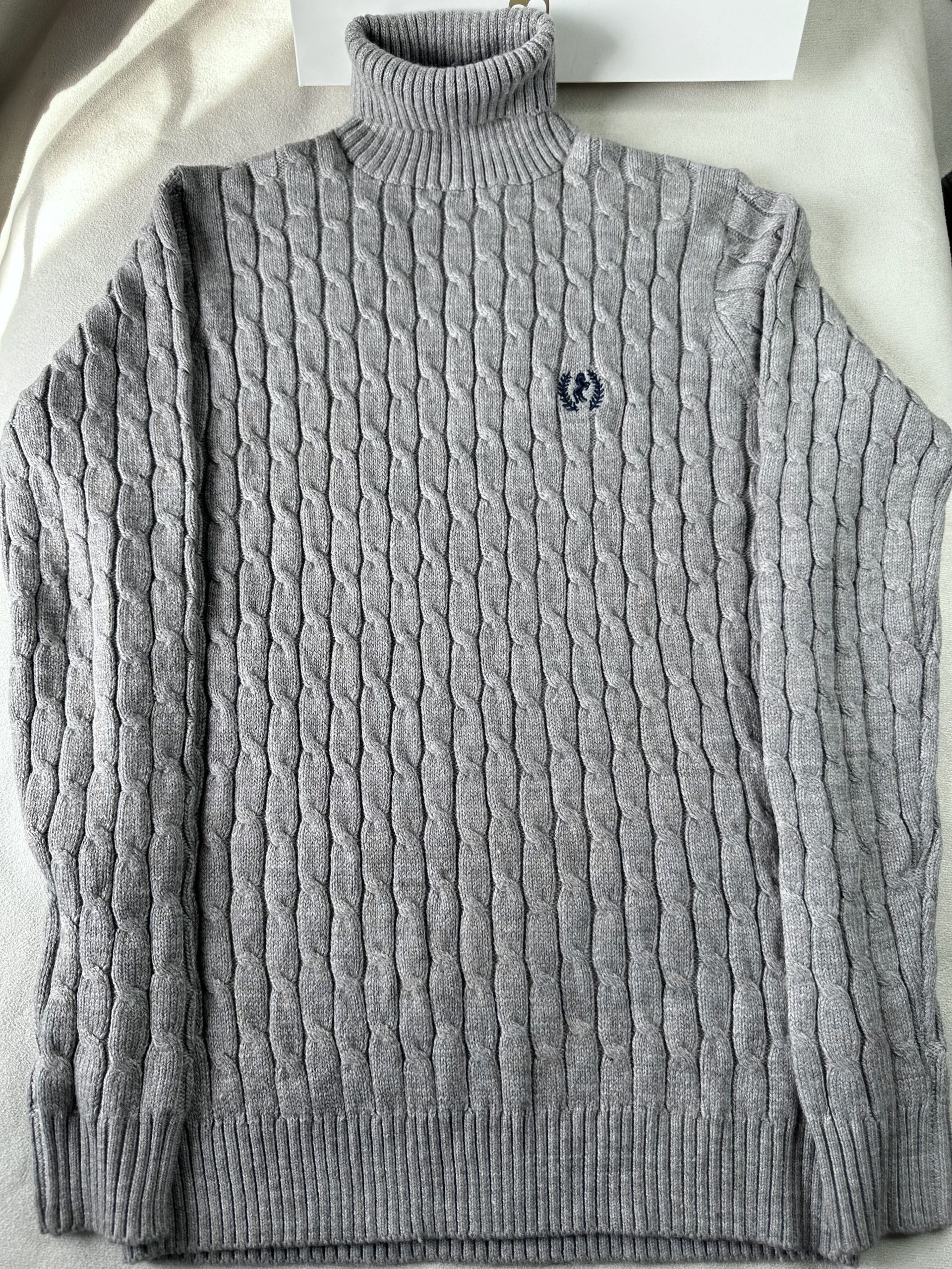 Premium ash grey Cable knit Highneck Sweater - Image 2