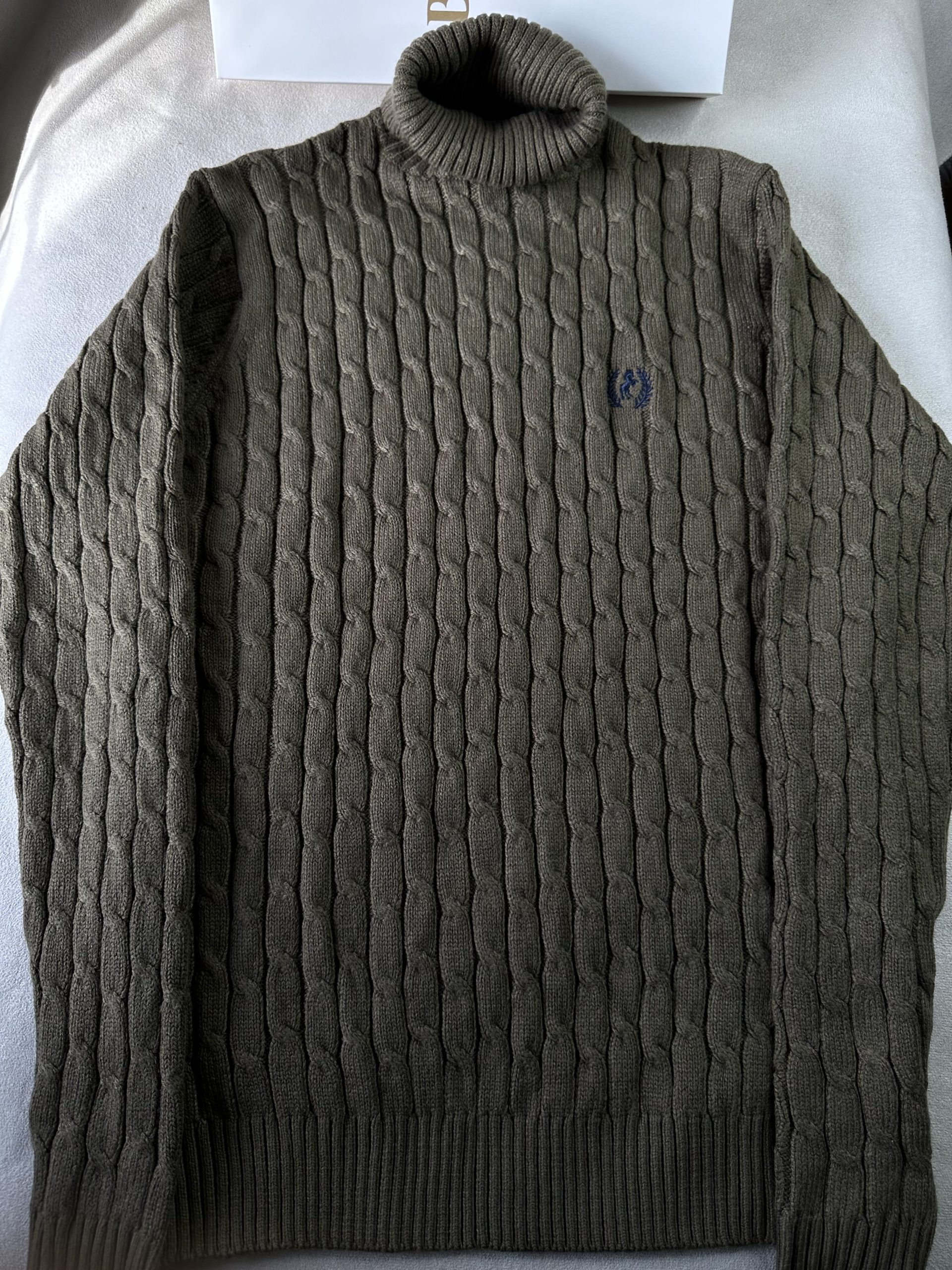 Olive Cable knit Highneck Sweater - Image 3