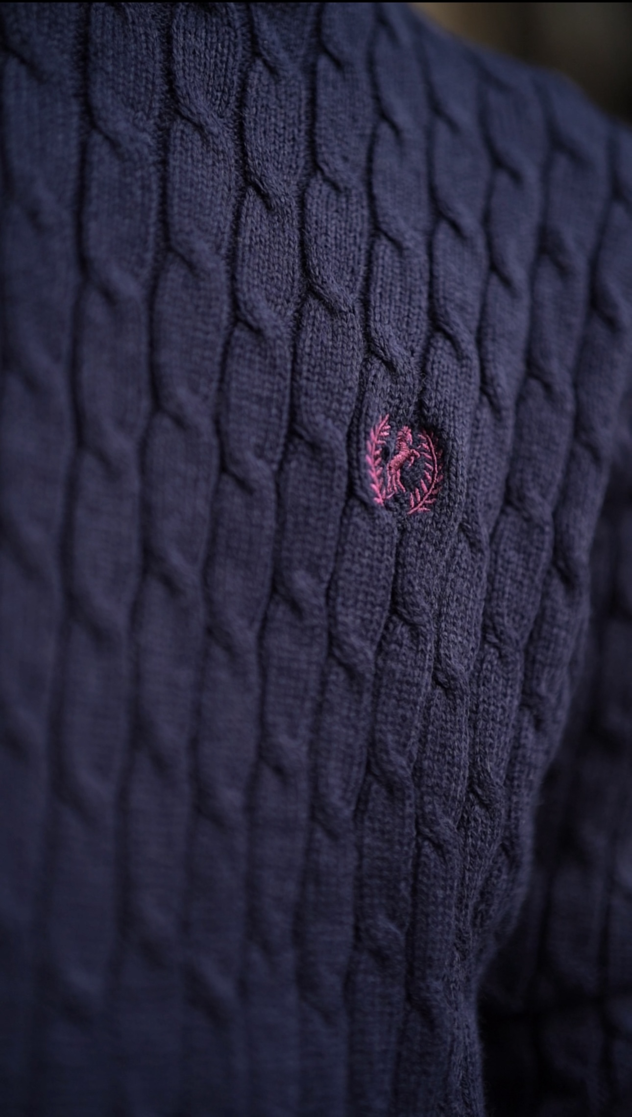 Navy Cable knit Highneck Sweater - Image 2