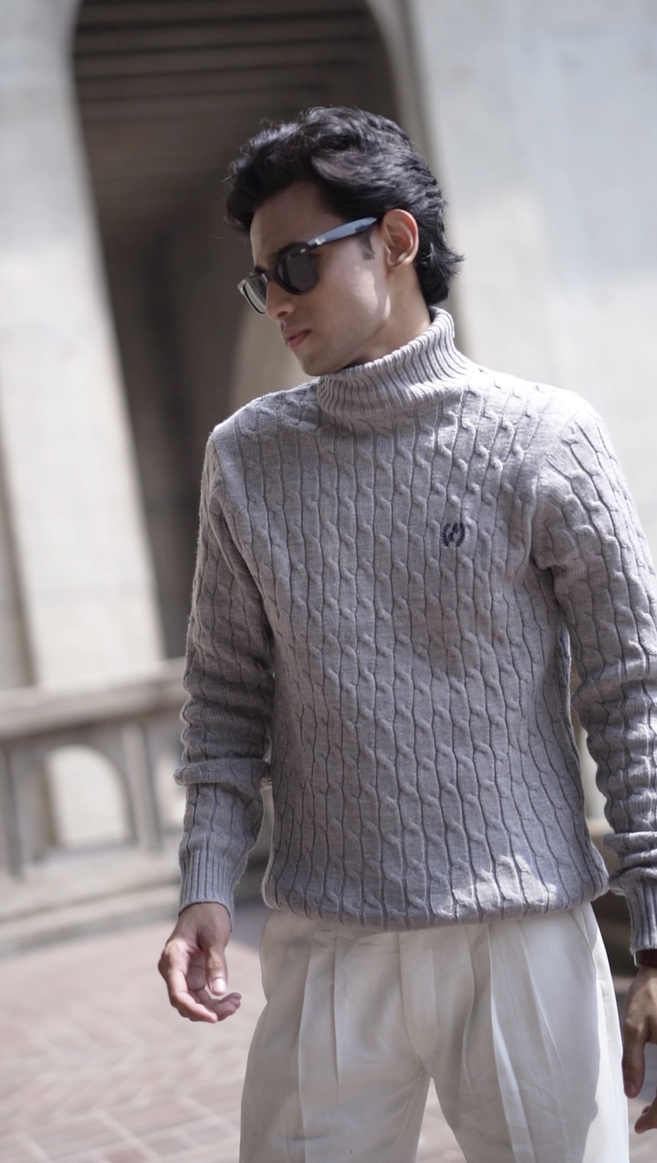 Premium ash grey Cable knit Highneck Sweater