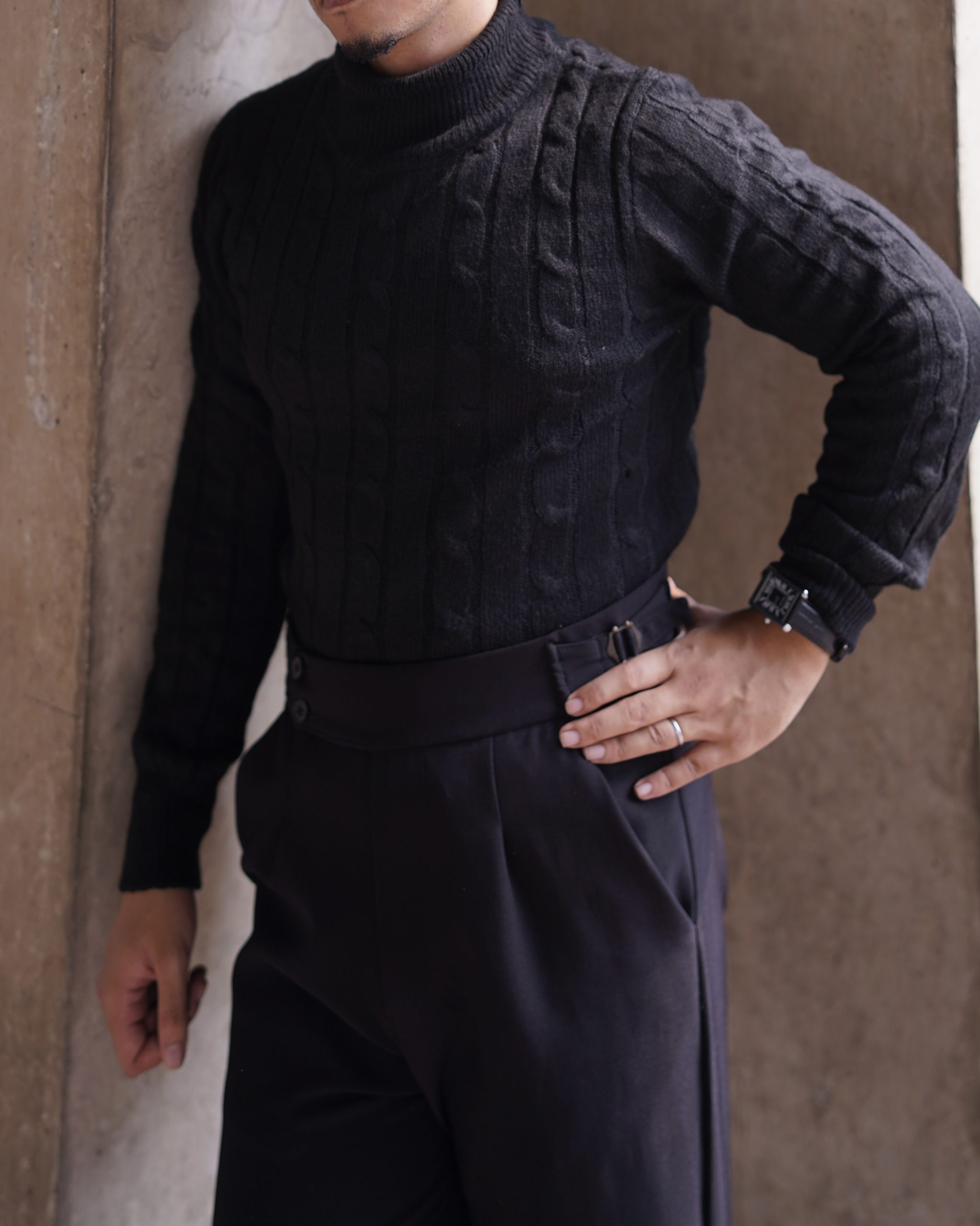 Black cable knit turtleneck sweater - Image 2