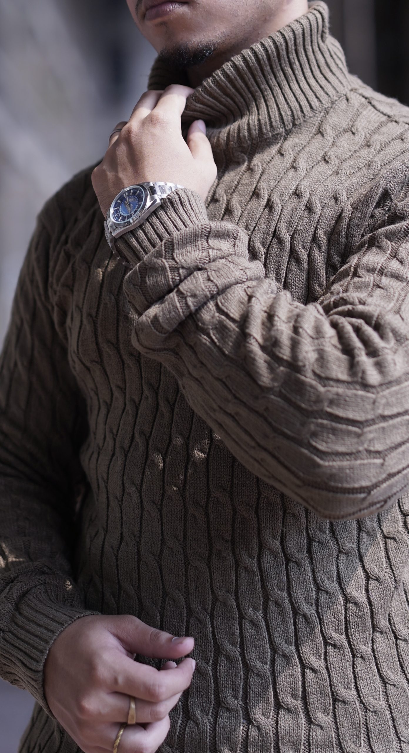 Olive Cable knit Highneck Sweater - Image 2