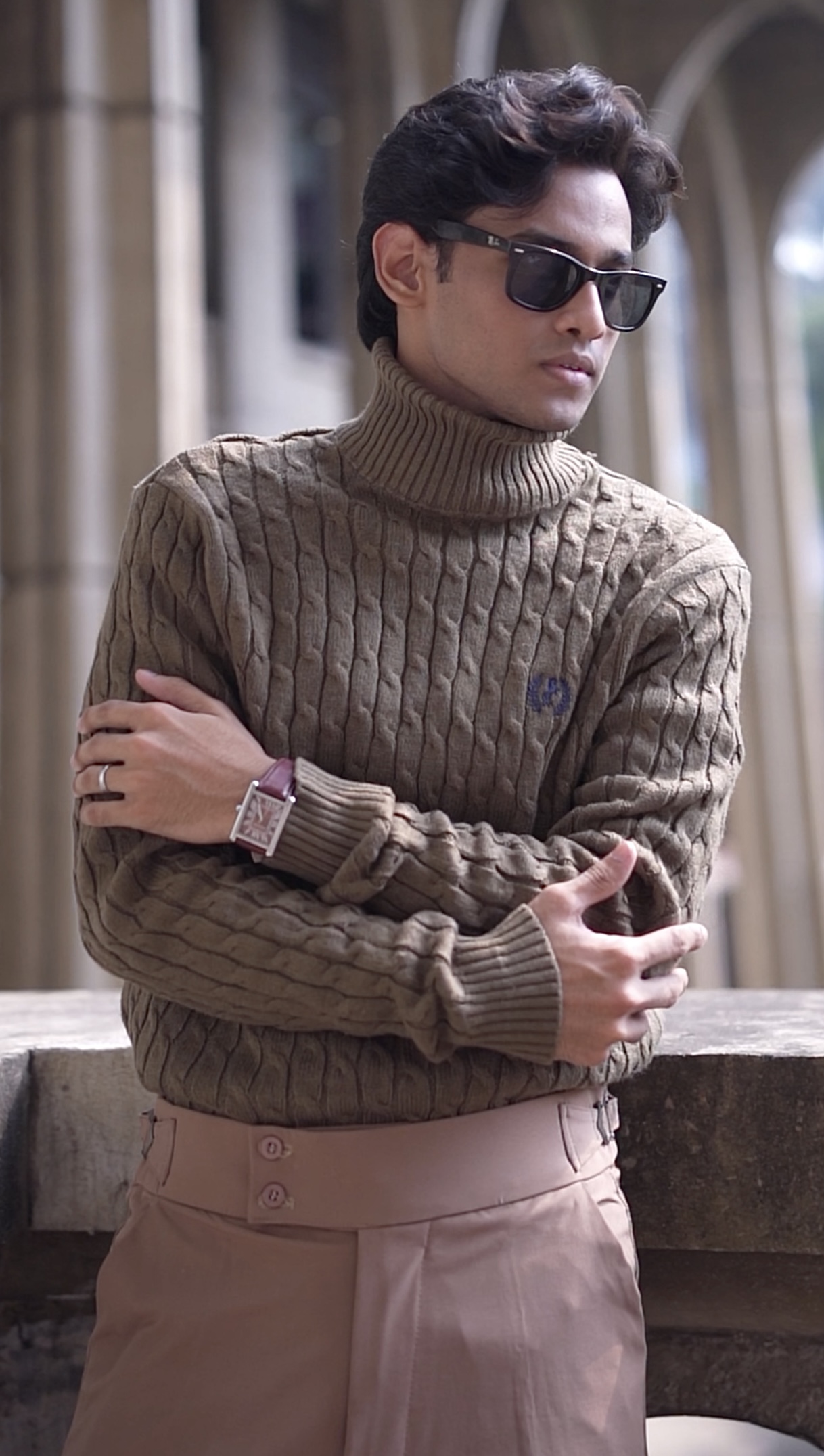 Olive Cable knit Highneck Sweater