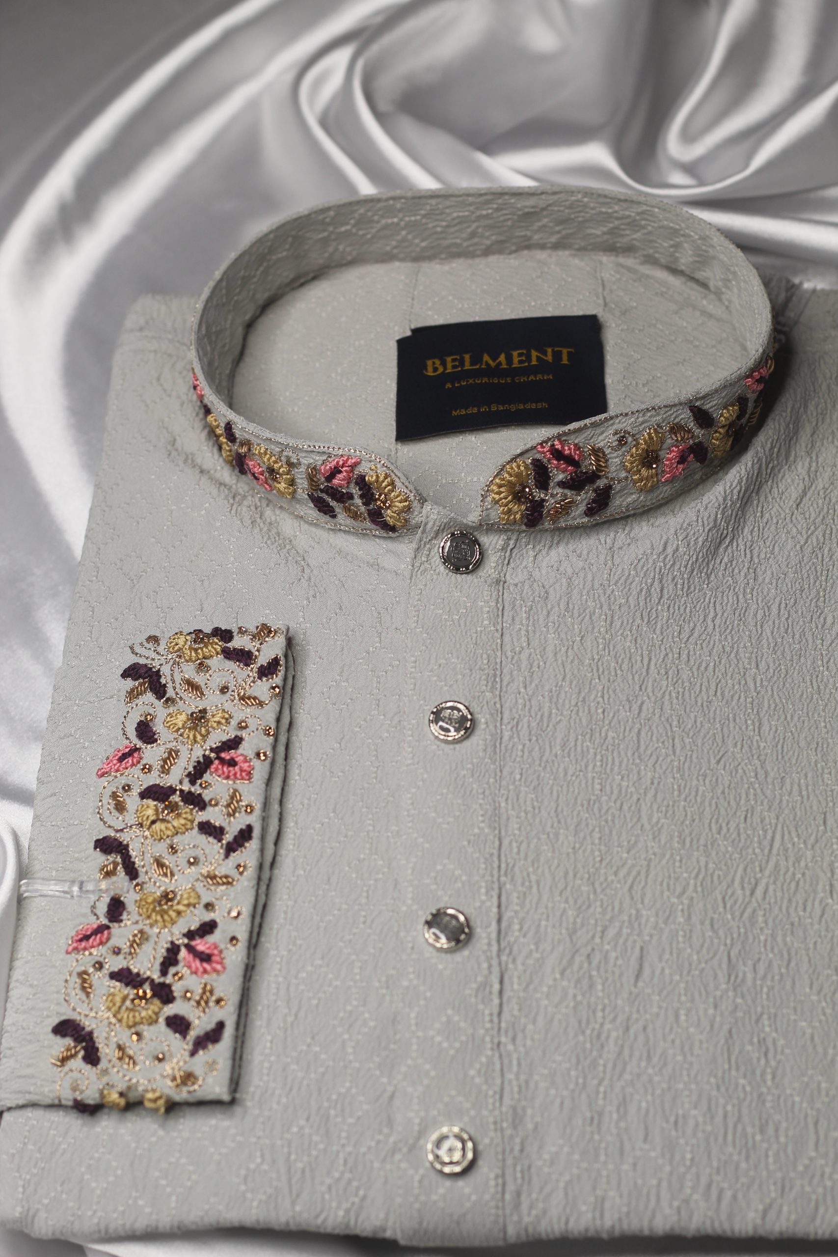 Ash Grey Zardosi Hand Embroidery Kurta - Image 3