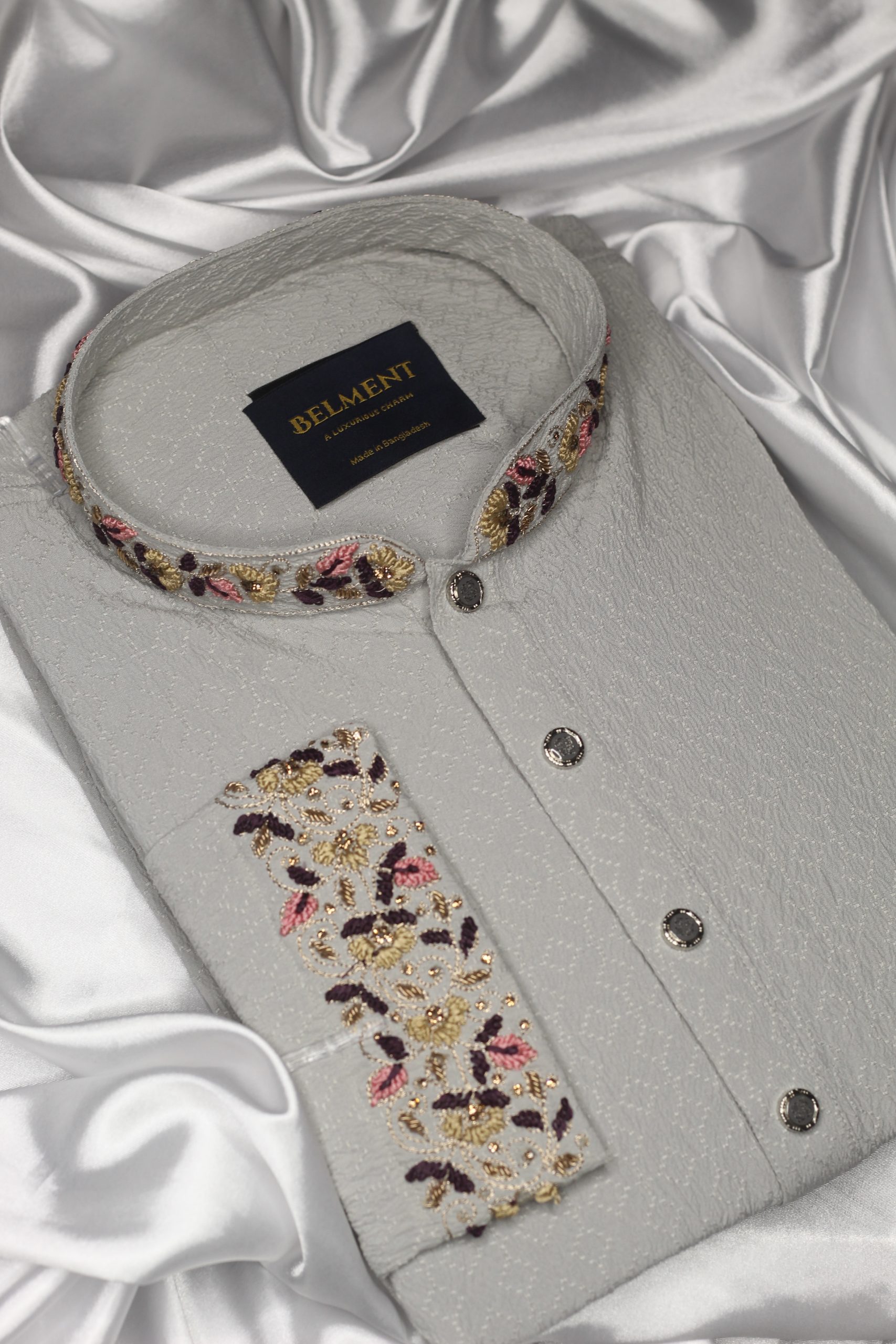 Ash Grey Zardosi Hand Embroidery Kurta