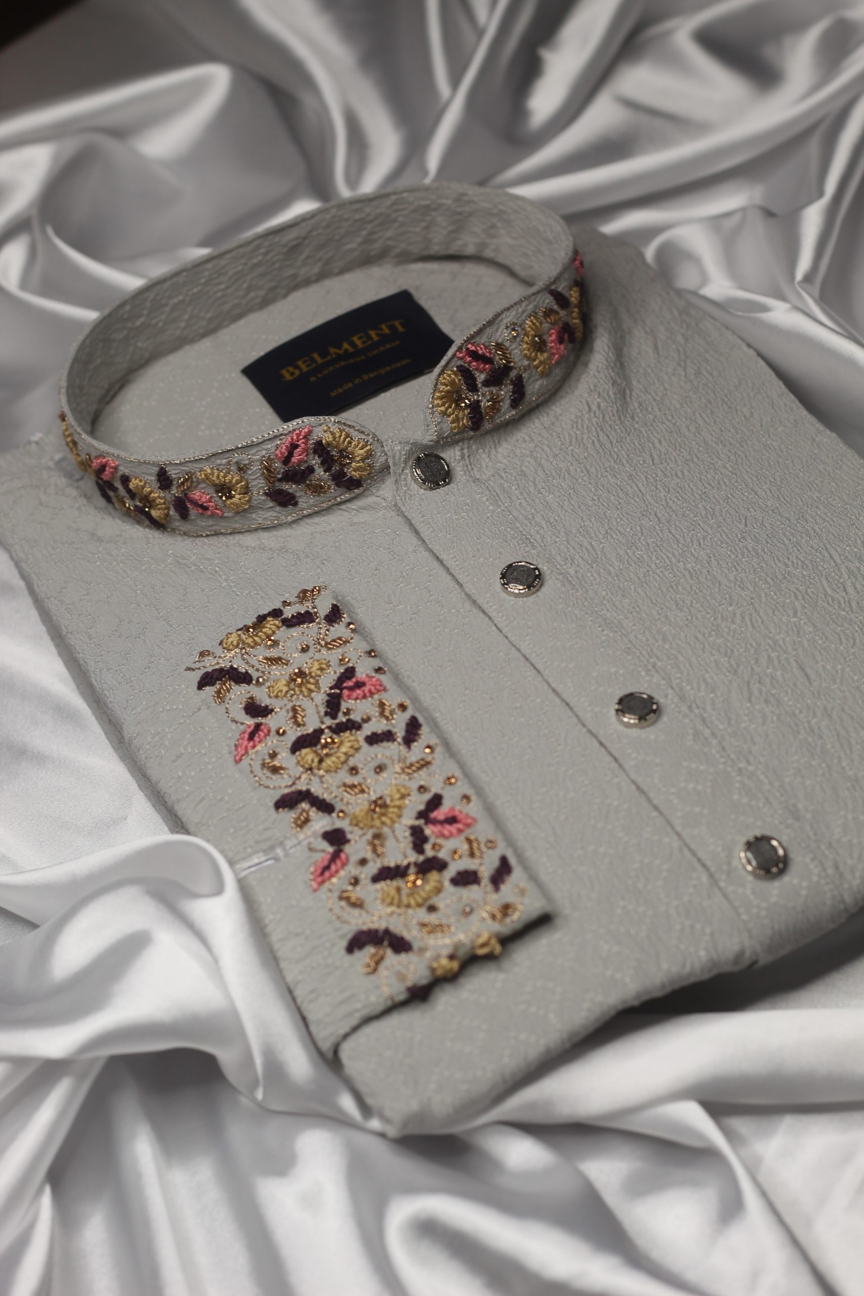 Ash Grey Zardosi Hand Embroidery Kurta - Image 4